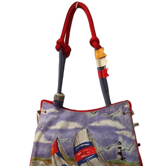 Roomy Nautical Sailing Regatta Canvas Tote - Picture 9 of 14